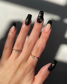 47 STUNNING NEW YEAR'S NAILS AND NEW YEAR'S NAILS DESIGN 2024 YOU NEED TO COPY! - Stylin by Sarita Black Nail Inspiration, Black And Gold Nail Designs, Sparkly Black Nails, Cute Black Nails, Black And Nude Nails, Black And Gold Nails, Black Gold Nails, Acrylic Nails Almond Shape, Black Halloween Nails