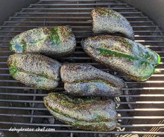 grilled zucchini sitting on top of a grill with green stuff around it