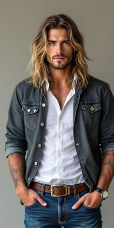 Tall Dark Haired Man, Men With Long Blonde Hair, Mens Long Hair Styles, Long Hair Styles For Boys, Haircuts For Long Hair Men, Long Layered Hair Men, Men’s Long Hair, Long Hair On Men, Men's Long Hairstyles Wavy