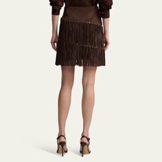 Ralph Lauren Collection "Brielle" lamb suede skirt with fringe detail Mid waist Straight silhouette Mini length Side zip Cupro/elastane lining Imported Fringe Mini Skirt, Skirt With Fringe, Suede Skirt, Ralph Lauren Collection, Suede Fringe, Bergdorf Goodman, Side Zip, Top Designers, Mini Skirt