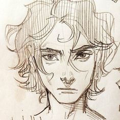 a drawing of a man's face with curly hair