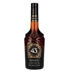 a bottle of alcohol that is sitting on a white surface and has the number 35 on it