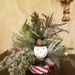 a teddy bear is sitting next to a potted plant