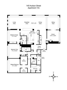 an apartment floor plan with three bedroom and two bathroom