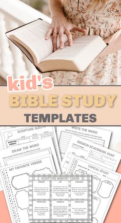 kid's Bible study templates and girl reading a Bible The James Method Template, Bible Study Activities For Kids, Prayer Board For Kids, Books Of The Bible Kids, Homeschool Templates, Kids Bible Study Lessons, Heroes Of The Bible, Bible Study Planner, Bible Reading Plans