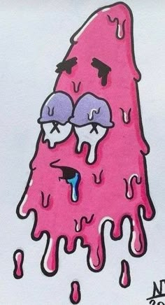 a drawing of a pink piece of food with googly eyes