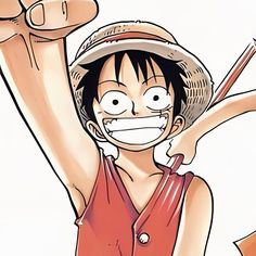 one piece character holding up his arm and smiling