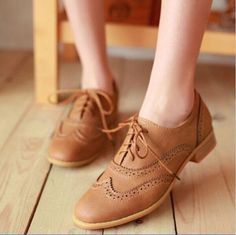 Women England Brogues Lace Up Wing Tip Oxford College Round Toe Flat Heels Shoes Flat Oxford Shoes, Oxford Shoes Heels, Oxford Shoes Outfit, Casual Oxford Shoes, Stylish Footwear, Brown Shoes, Beige Shoes, Women Oxford Shoes, Coffee Brown