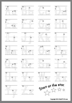 an alphabet worksheet with letters and numbers to be used in the writing process