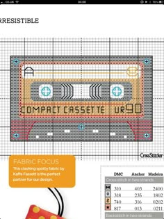 a cross stitch pattern with an old school radio on it and the words,'complete cassette