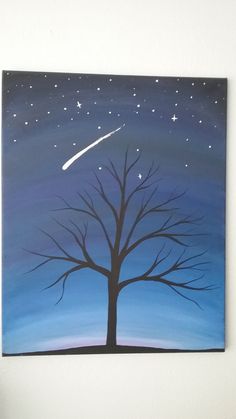 a painting of a tree with stars in the sky