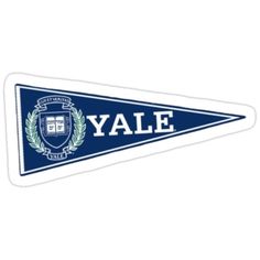 a blue and white pennant sticker with the word yale on it's side