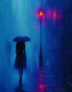 a woman walking in the rain with an umbrella