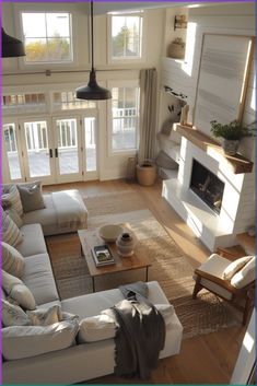 a living room filled with furniture and a fire place