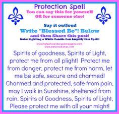 a poem written in front of a pink and blue frame with the words, protection spell