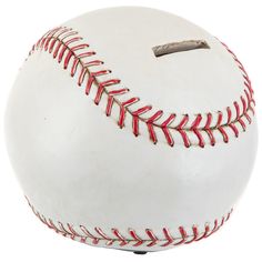 a white baseball with red stitching on the outside and inside is shown in front of a white background