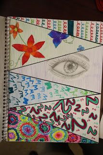 an open notebook with colorful designs on it and the eye in the middle is surrounded by flowers