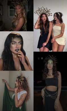 several photos of women dressed up in costumes