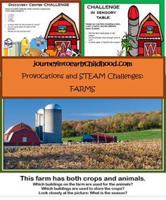 an advertisement for the farm shows two barns and silos with text that reads, this farm has both crops and animals