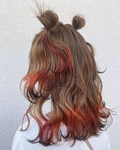 Fox Tips Hair Dye Brown Hair, Brown And Coloured Hair, Highlights Color Hair, Fox Dyed Hair Brown, Fox Tail Hair Dye, Fox Tip Hair, Coloured Tips Hair