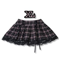 Plaid Mini Skirt Lace-Up Corset Prettiest Black Pink And White Color New Nwot Condition Size Xl Extra Large Approx Measurements Flat Lay Waist: 18 Inches Hip: 19 Inches Length: 17 Inches Brand Is Shein Super Cute Above The Knee Mini Skirt Features Double Corset Laceup Ribbon On Front + Back Plaid Ruffle Pleated Fitted Waist Flare Half Zipper On Side Grommet Delicate Scallop Lace Mesh Hem Trim Tie Bow Skater Circle Fabric Material Cotton 50% Polyester 50% Message With Any Questions! - Bundles = D Half Circle Skirt, Corset Black, Pink Kawaii, Kawaii Goth, Tie Bow, Plaid Mini Skirt, Scalloped Lace, Pretty And Cute, Circle Skirt