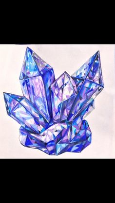 an abstract painting of blue crystals on a white background