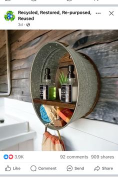 an image of a bathroom shelf with soaps and lotions in it on instagram