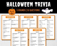 halloween trivias with pumpkins and ghost on the side for kids to use