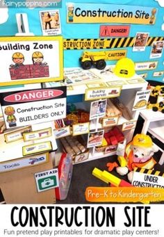 the construction site is full of toys and signs