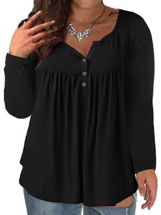 PRICES MAY VARY. The fabric is very soft, flowing, cozy and won't cling on your skin Standard US Plus Size in size dropdown list, please select the size you usually wear Plus size henley shirts features henley neck, 3 buttons, short Sleeve and pleated detailing Casual loose tunic top is ideal to wear alone or as a layering piece during the day and night PLUS SIZE - Yes, we have your size! We focus on plus size clothing and offer superior service, return or refund available if there are any probl Flowy Tops Summer, Henley Shirt Women, Womens Shirts Casual, Loose Tunic, Fall Blouse, Tunic Tops Casual, Loose Fitting Tops, Long Sleeve Tunic, Womens Tunics