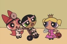 the powerpuff girls cartoon characters are holding pumpkins