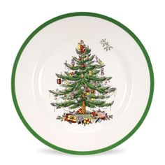 a white plate with a christmas tree on it