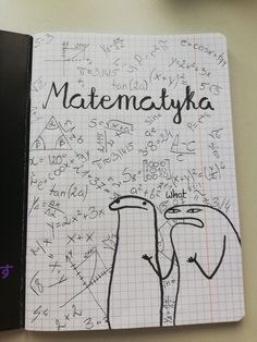 an open notebook with writing on it and two birds in the middle that read matematiya