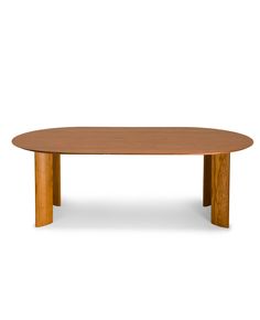 an oval wooden table with two legs on the top and one leg raised to the side