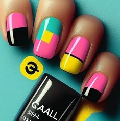 80s Glam: Must-Try Nail Designs - NailKicks 80s Fingernails, 1980 Nails Design, Retro 80s Nail Designs, 1980s Nail Trends, Posca Nail Art, 80s Style Nails, 80s Neon Nails, 80s Themed Nails, 80s Nails Designs