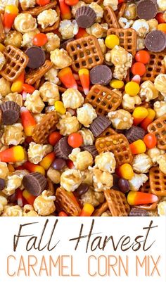 fall harvest caramel corn mix with text overlay