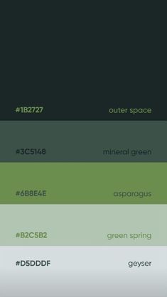 the color scheme for green is shown in three different colors, including black and white