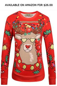 SSLR Women's Funny Xmas Reindeer Crewneck Ugly Christmas Sweatshirt ◆ AVAILABLE ON AMAZON FOR: $26.00 ◆ 95% Polyester/5% Spandex Ugly Sweater Day, Xmas Reindeer, Ugly Christmas Shirts, Christmas Sweaters For Women, Ugly Christmas Sweater Funny, Funny Xmas, Xmas Sweater, Funny Hoodies, Casual Tops For Women