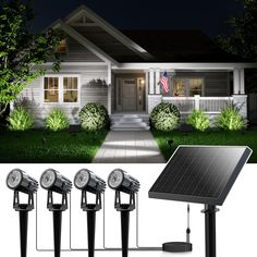 PRICES MAY VARY. Metal Lamp Body & Glass Solar Panel: FALOVE solar lights feature durable aluminum alloy, outlasting 98% of plastic models. Their glass solar panel efficiently converts energy, resisting aging. The premium build earns an IP68 rating for stable use. Separate Solar Panel & Spotlight: Our solar lights offer a split design, adjustable 270° for the spotlight and 180° for the panel, with 15.7ft cables. Place the panel in sun, lights in any spot, even shaded areas. Outdoor Ambiance Accent Lighting: Our solar spotlights illuminate key yard features at night, enhancing flags, trees, plants, statues, and more, adding evening sparkle. They also serve as security lights for gardens, yards, patios, and paths. 2 Brightness Modes for Landscape Lighting：Our solar stake lights feature dual Outdoor Led Lighting Ideas, Front Yard Lighting Ideas, Outdoor House Lights, Solar Lights Ideas Outdoor, House Lighting Outdoor, Outdoor Deck Decorating, Sun Lights, Outdoor Ambiance, Garden Front Yard