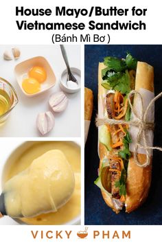 there are pictures of different foods and ingredients in this postcard for the vietnamese sandwich