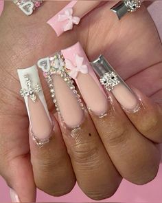 Junk Nail Designs, Acrylic Nail Designs Coffin, French Tip Acrylic Nails, Simple Acrylic Nails, Acrylic Nails Coffin Pink, Long Square Acrylic Nails