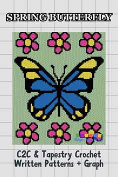 a cross stitch pattern with the words spring butterfly on it