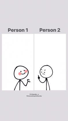 two cartoon faces with one person pointing at the other