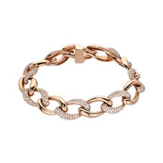 A strong and feminine rose gold link bracelet with diamond pave, VS clarity and F-G color. The diamonds weigh 3.54 carats. The bracelet has 14 links with diamond pave on every other link. Made in 18K rose gold. Bracelet Length: 7.25 inches Bracelet Width: 0.45 inches Pave Bracelet, Ring Bracelet Chain, Jewelry Illustration, Arm Bracelets, Gold Link Bracelet, Gold Armband, Gold Link, Diamond Chain, Diamond Bracelets