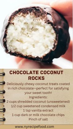 a recipe for chocolate coconut rocks is shown