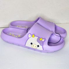 New With Tags Kids Purple Squishmallow Bubba Cow Slides Sandals Big Kids 4-5 Which Can Fit Women’s Size 6-7 Official Squishmallow Jazwares Sandals Cute Non-slip Slides For The Beach, Cute Non-slip Slides For Beach, Playful Non-slip Synthetic Slides, Cute Purple Open Toe Sandals, Cute Synthetic Flat Slides, Playful Beach Slides, Cute Slip-on Sandals For Playtime, Playful Synthetic Slides With Round Toe, Playful Open Toe Synthetic Slippers