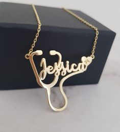 Stethoscope Name Necklace, Personalized Stethoscope Pendant, Medical Student Gift, Nurse Necklace, Doctor Necklace, Graduation Gift Nurse Necklace, Nursing Life, Medical Student Motivation, Nursing School Studying, Silver Chain Style