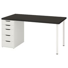 an office desk with three drawers on each side and one drawer at the top, in front of a white background