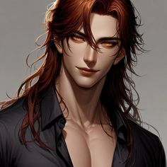 a man with long red hair and orange eyes