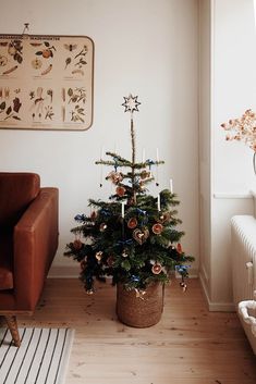 a small christmas tree in a living room